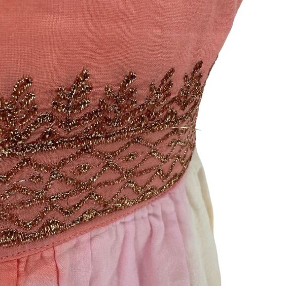 Juliet Dunn Tie Shoulder Cotton Midi Dress Orange Pink Sz 1 US 4 Small Tye Dye‎ - Picture 12 of 14